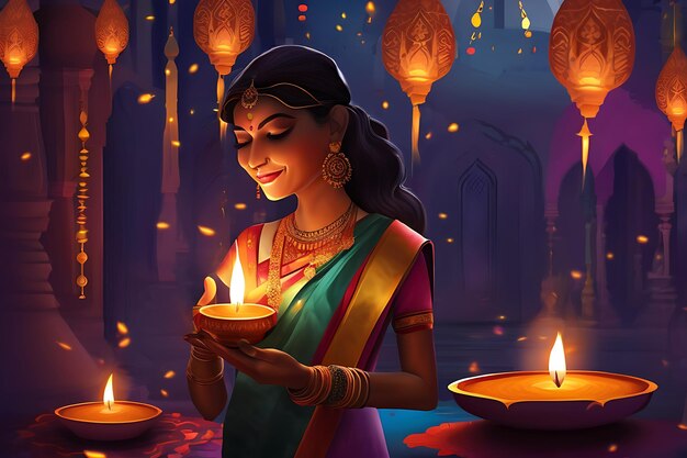 Pittura digitale concept art che cattura lo spirito festivo di Diwali