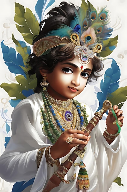 Pittura digitale del Signore Krishna da ragazzino giocoso