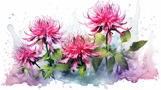 Pittura digitale di fiori di balsamo d'ape in stile acquerello