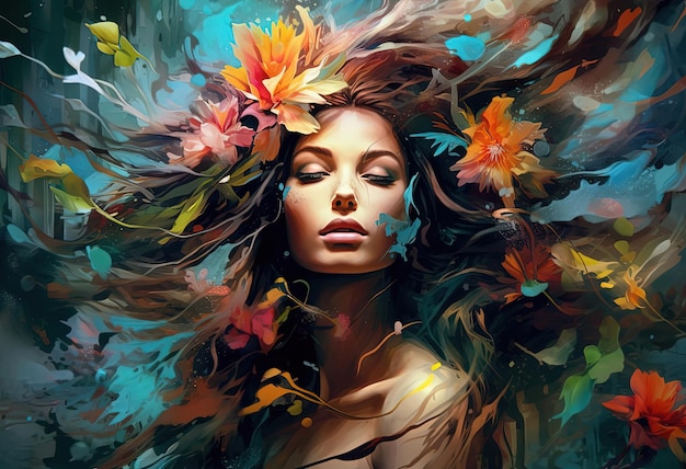 pittura digitale di flora con viso di donna