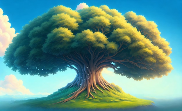 pittura digitale di un albero nel cielo con il titolo "albero"