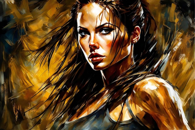 Pittura digitale di una bella donna con i capelli lunghi nel vento