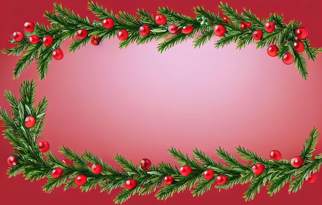 Pittura digitale Regalo di Natale e decorazione di rami di bacche di agrifoglio