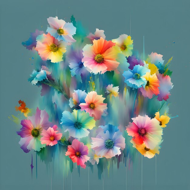 Pittura floreale multicolore Illustrazione del mazzo di fiori Fiori dipinti digitalmente IA generativa