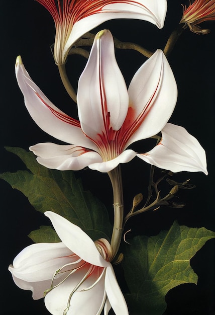 Pittura floreale realistica di fiori di artiglio del diavolo39s su sfondo scuro concetto botanico lunatico