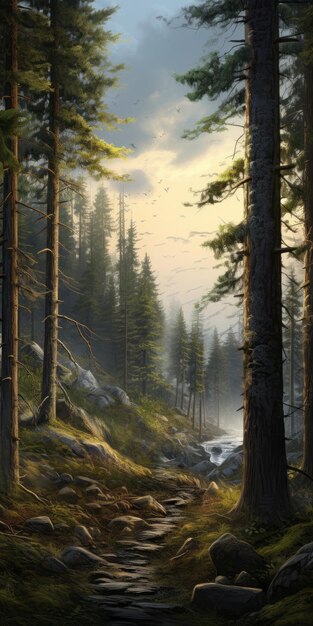 Pittura forestale mozzafiato con dettagli iperrealistici 32k Uhd Wallpaper