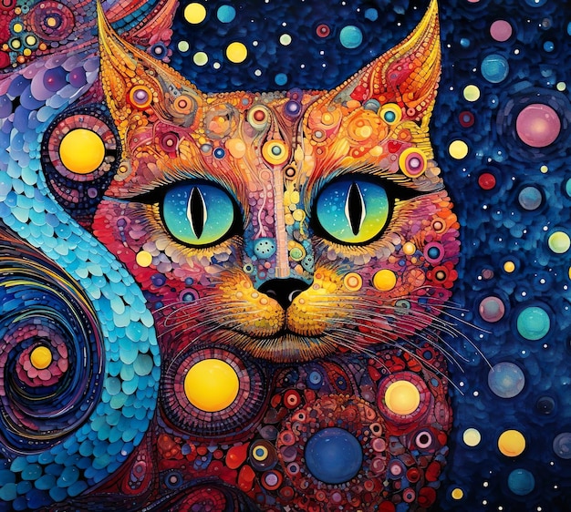 Pittura illustrativa di stile astratto gatto