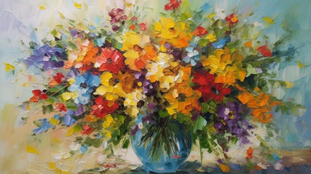 Pittura impressionista bouquet di fiori illustrazione AI generativa