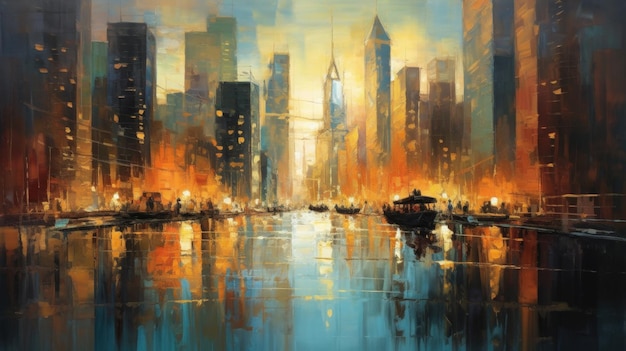 Pittura impressionista di una grande città Illustrazione AI GenerativexA