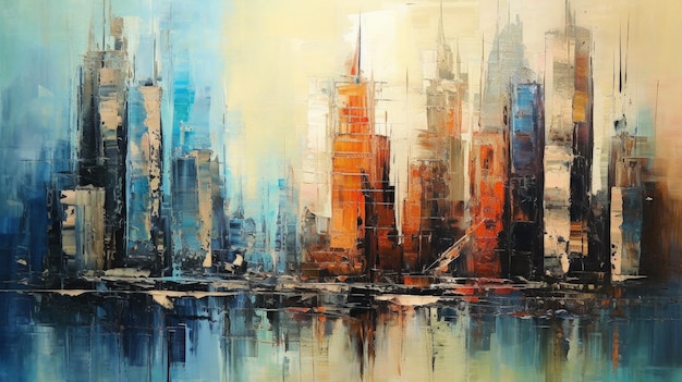 Pittura impressionista di una grande città Illustrazione AI GenerativexA