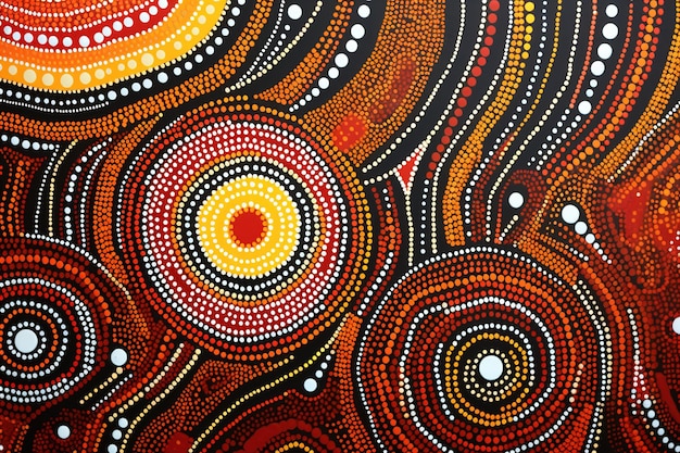 Pittura in stile aborigeno con fiume e tartaruga vita marina vita oceanica Generative Ai