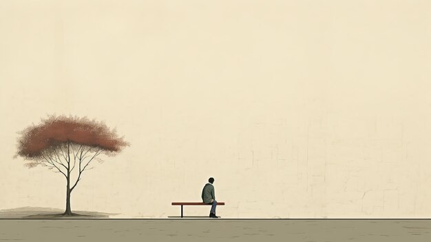 Pittura minimalista Scena tranquilla di una persona che osserva un albero