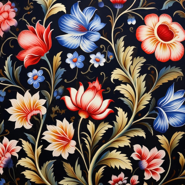 Pittura modello di fiori con sfondo nero colorato