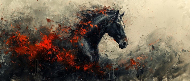 Pittura moderna elementi metallici astratti sfondo tessuto animali cavalli ecc