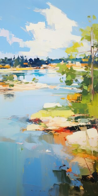 Pittura paesaggistica contemporanea Fiume su una collina di Iryna Yermolova