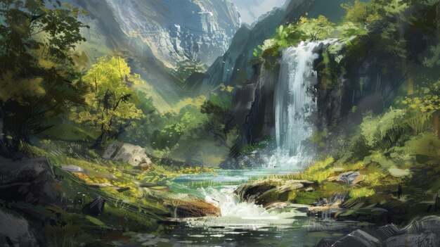 Pittura paesaggistica di cascate serene