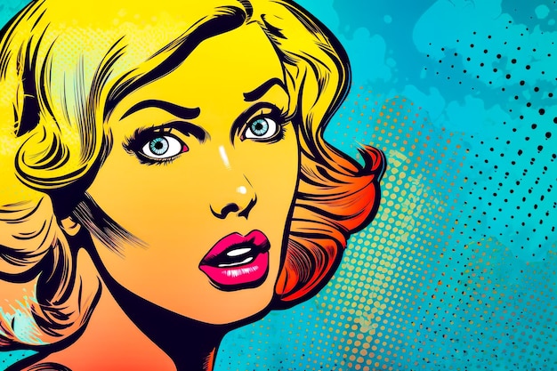 Pittura pop art di una donna con sguardo sorpreso sul viso IA generativa