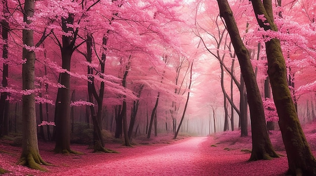 Pittura rosa degli alberi rosa della foresta