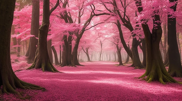 Pittura rosa degli alberi rosa della foresta