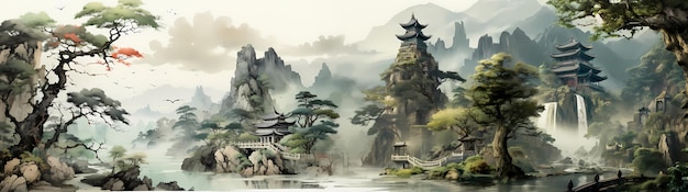 pittura tradizionale cinese sfondo orientale
