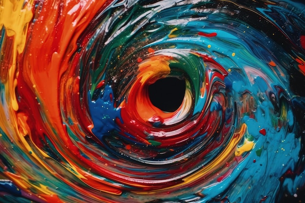 Pittura vibrante con un buco nero come punto focale creato con la tecnologia Generative AI