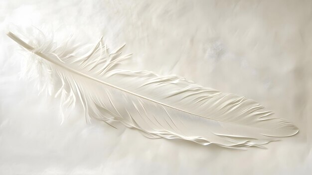 Piuma bianca intricatamente scolpita che simboleggia la leggerezza su uno sfondo puro