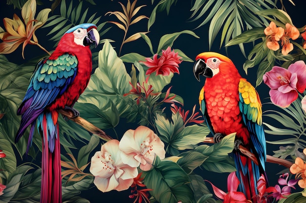 Piume della foresta Pappagalli colorati nelle foreste pluviali tropicali