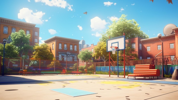 Pixarinspired Playfield School Football Ground con sfondo animato