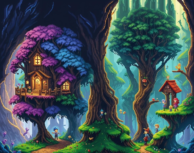Pixel Adventure Incantevole copertina per libro per bambini ambientato nelle foreste oscure