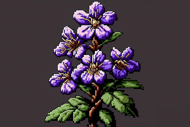 Pixel art fiori viola fiore in stile retro per gioco a 8 bit AI generativa