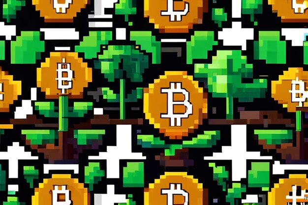 Pixel art pianta bitcoin crescita criptovalute icona vettoriale per gioco 8bit su sfondo bianco