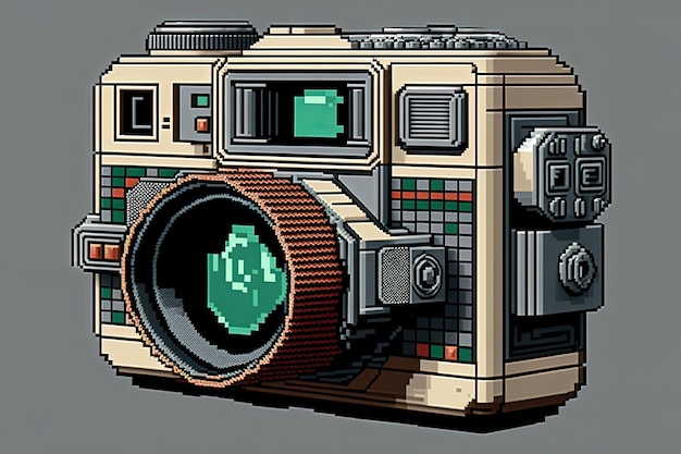 Pixel art vecchia fotocamera in stile retro per 8 bit di gioco AI