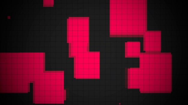 Pixel e quadrati rossi al neon astratti, priorità bassa della discoteca di movimento. Elegante e lussuoso stile di illustrazione 3d per club e modello aziendale