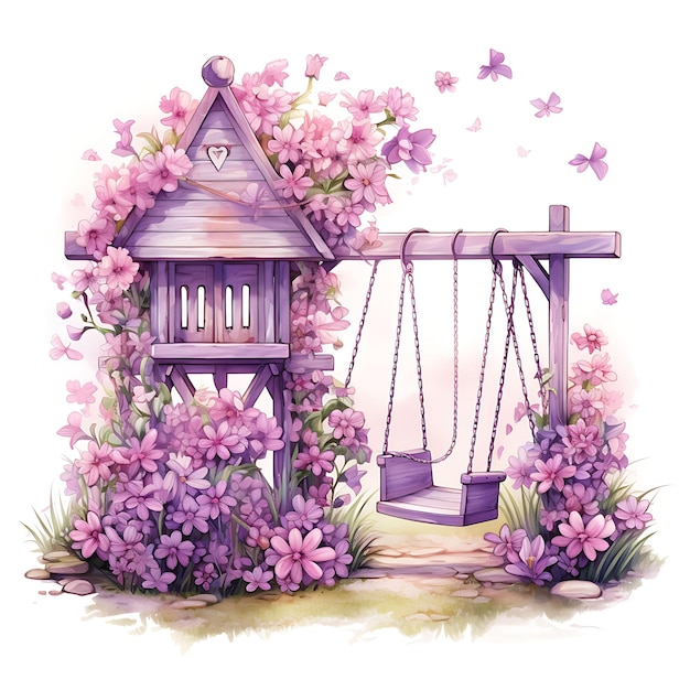 Pixie Playground Miniature Shrubs and Daisies Swing Sets Pix Cosy Acquerel Of Nature Decorative