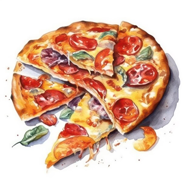 pizza acquerello vettoriale illustrazione alimentare pizza sfondo pizza creativo