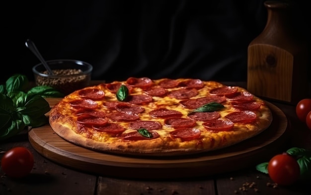 Pizza ai peperoni sul tavolo