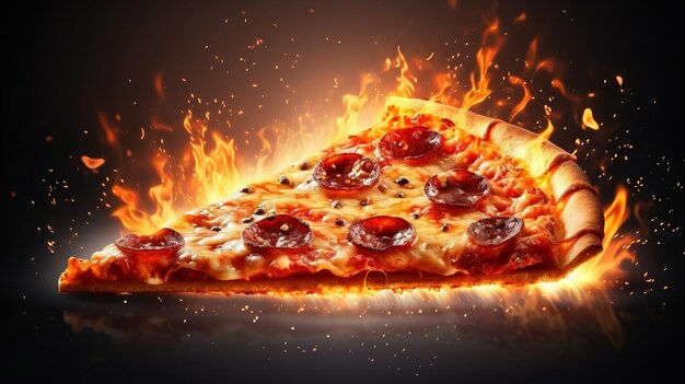 Pizza con effetti di fuoco Generativo ai