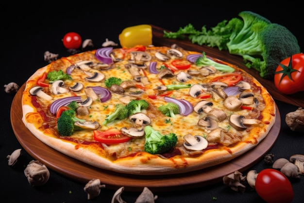 Pizza con mix di verdure come cipolle funghi e peperoni creata con ai generativa