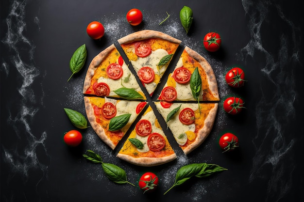 Pizza con mozzarella di bufala italiana tradizionale salsa di pomodoro e rucola