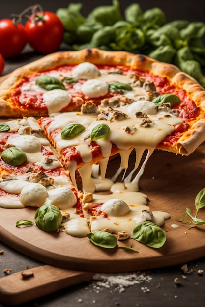 pizza con mozzarella fusa