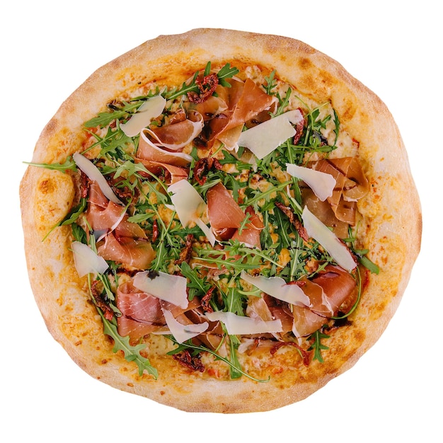 Pizza con prosciutto crudo di parma rucola insalata di rucola e parmigiano