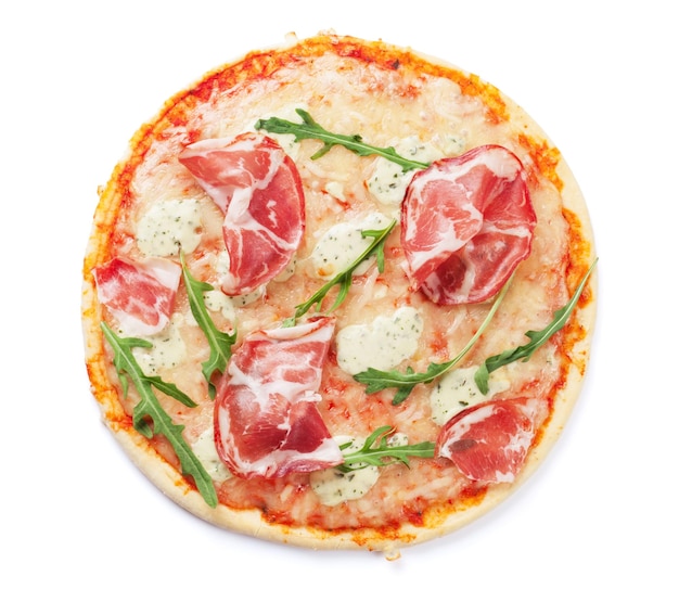 Pizza con prosciutto e mozzarella