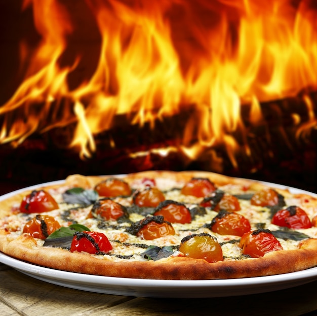 Pizza cotta nel forno a legna