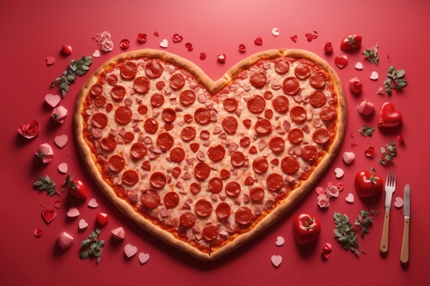 Pizza del giorno di San Valentino o concetto di ristorante amore ai generative