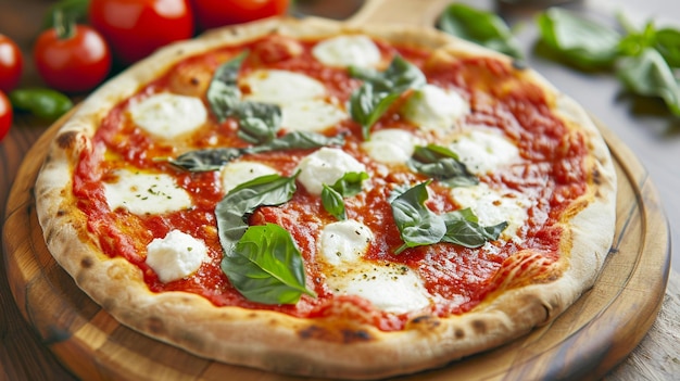 Pizza deliziosa con mozzarella su una tavola di legno Generative Ai