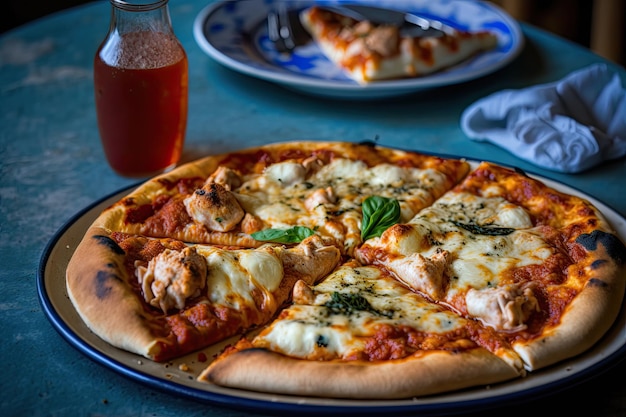 Pizza di pollo con catupiry con salsa di pomodoro e mozzarella