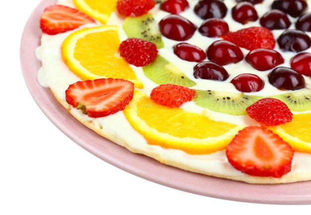 Pizza dolce fatta in casa con frutta da vicino