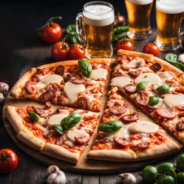 pizza e birra Illustrazioni generative AI