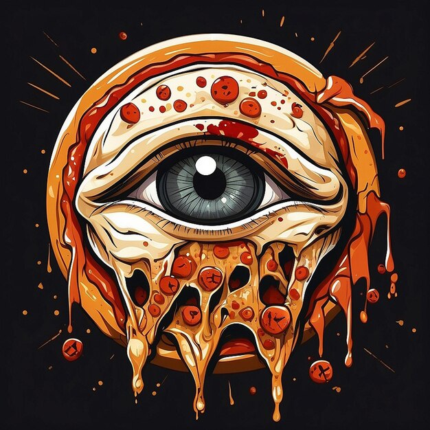 Pizza e occhi Vector TShirt Design creato con AI