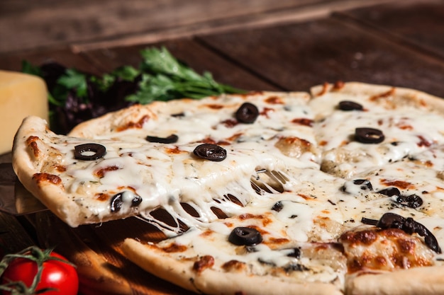 Pizza Fresca Formaggio Fusione Cibo Appetitoso Ristorante Italiano Concept